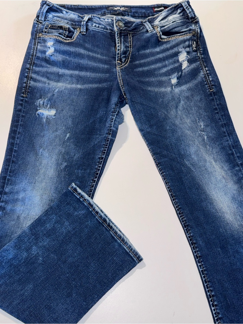 Y2K Silver Jeans Faded Distressed Blue Bootcut Jeans‎